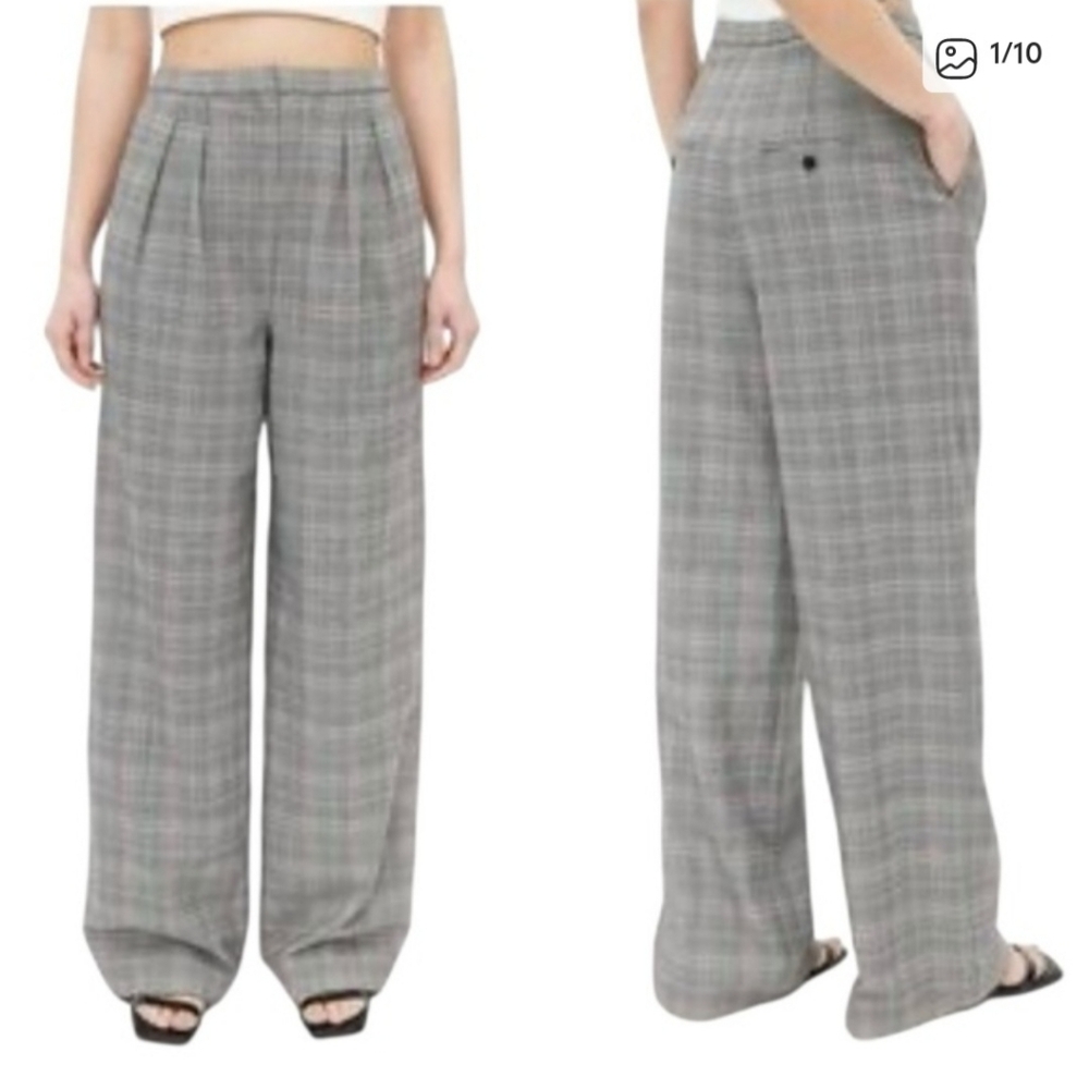 Babaton Glencheck Rose Marie High Rise Plaid Wide Leg Size 4